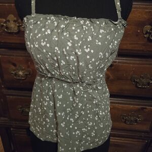 No Boundaries Olive Green Floral Cinched Cami